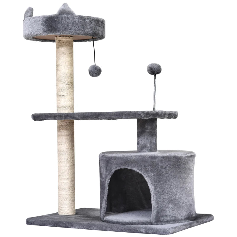 Premium Cat Tree for Indoor Cats - Scratching Post, Climbing Tower, Activity Centre, Grey, 60L x 40W x 81H cm
