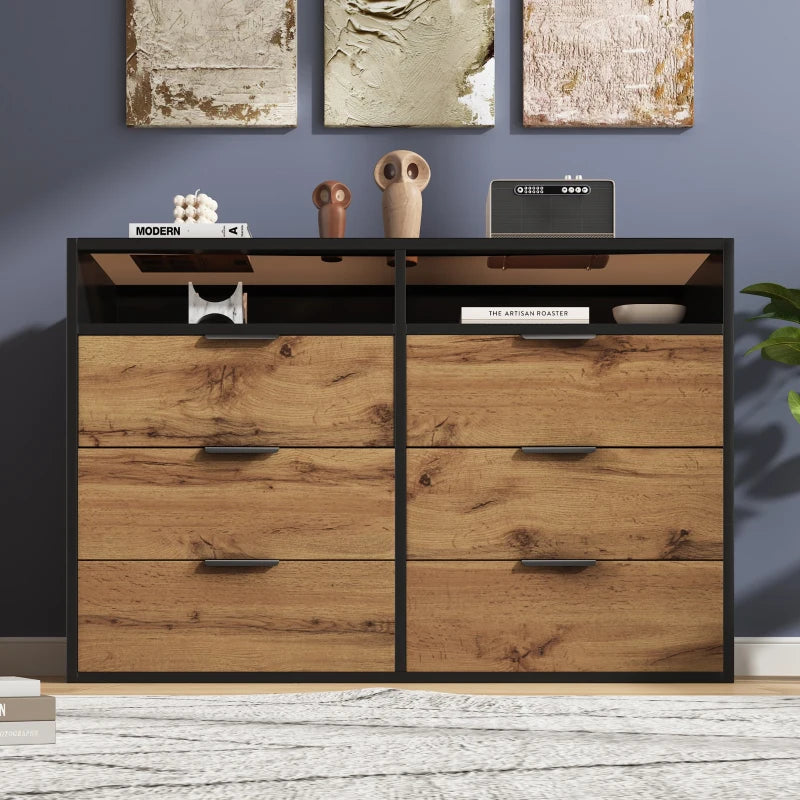 Anti-Tip Oak Sideboard Cabinet with Storage Drawers & Shelves - 120x40x80 cm Wooden Drawer Chest for Living Room