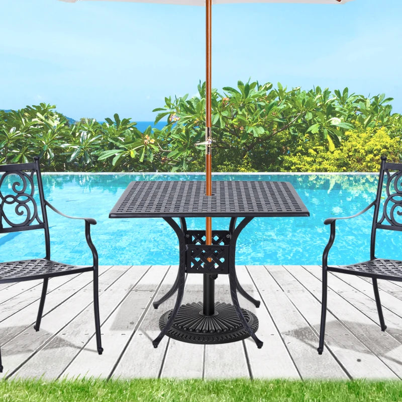 Black 90cm Square Outdoor Dining Table with Umbrella Hole