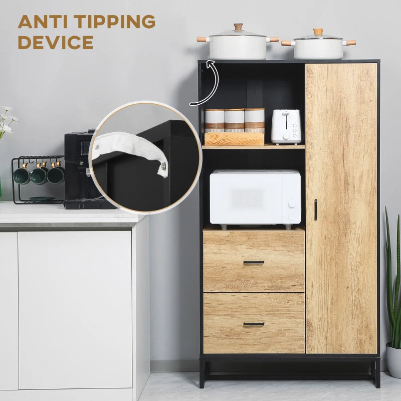 Tall Kitchen Cupboard - Freestanding Pantry Cabinet with Adjustable Shelves, Drawers & Soft Close Door - 160cm Storage Solution