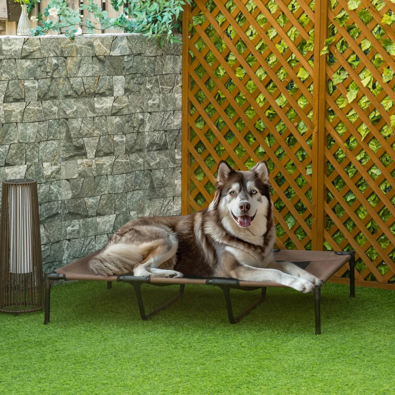 XXL Raised Dog Bed - Cooling Elevated Pet Cot with Breathable Mesh for Indoor/Outdoor Use - Brown, 122x92x23cm