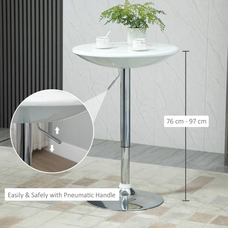 Modern Adjustable Height Round Bar Table - Swivel Bistro Desk with White Painted Top & Silver Steel Legs for Home Pub