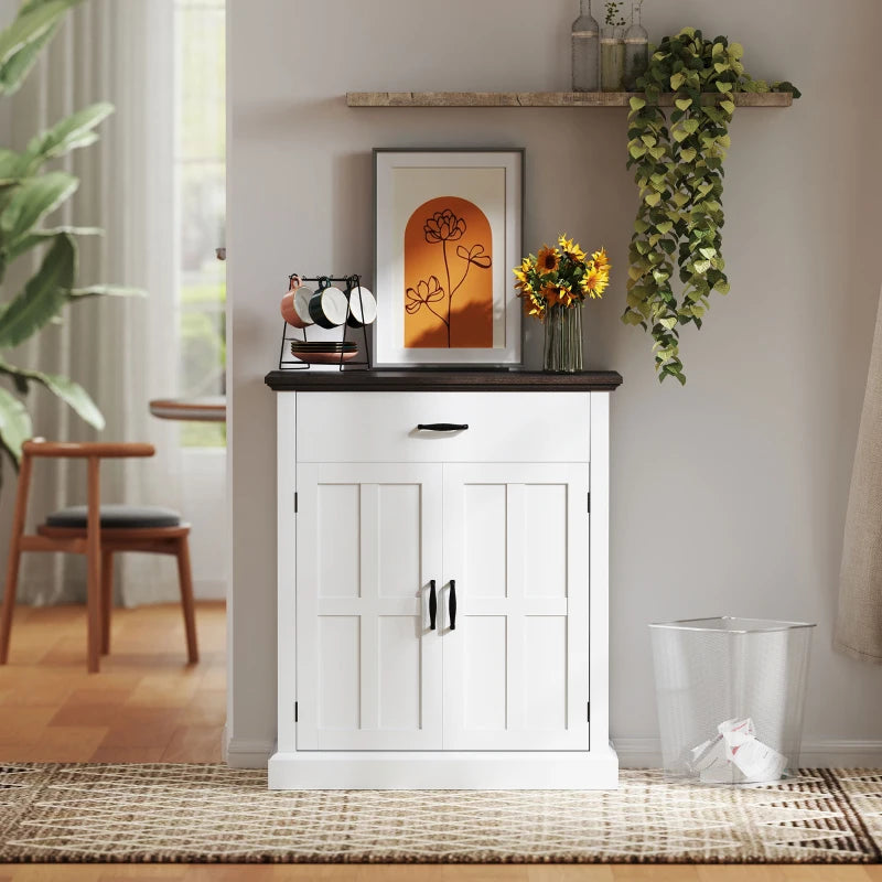 Rustic Farmhouse Sideboard with 3cm Thick Top & 2 Barn Doors - Elegant White Storage Cabinet for Dining Room