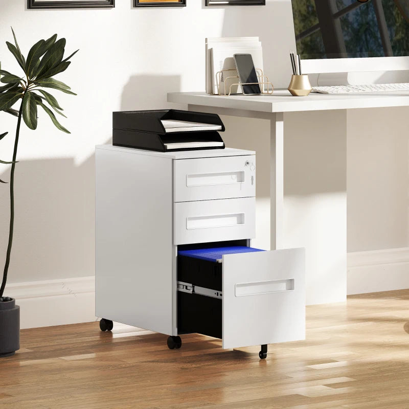 Vinsetto White Three-Drawer Steel Filing Cabinet - Modern Office Storage Solution for Organizing Documents and Files