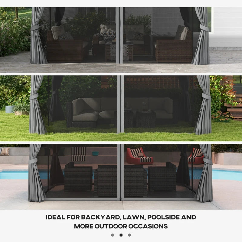 3 x 4m Light Grey Aluminium Garden Gazebo Canopy Shelter Pavilion Tent with Nets and Curtains for Outdoor Parties