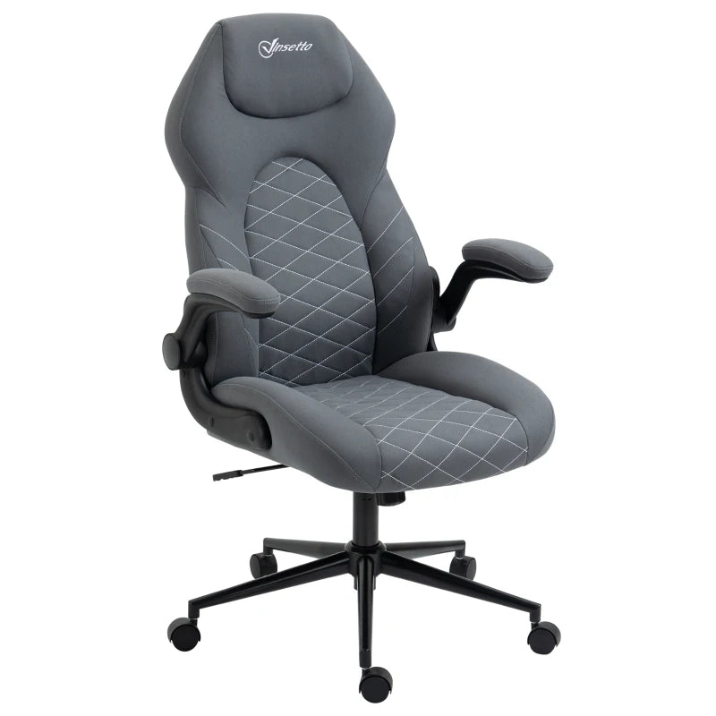 Vinsetto Dark Grey Home Office Desk Chair - Ergonomic Computer Chair with Flip Up Armrests, Swivel Seat & Tilt Function