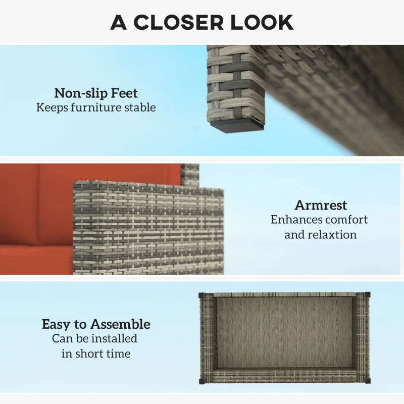 Stylish Rattan 2 Seater Sofa with Soft Cushions for Outdoor Patio Furniture Grey