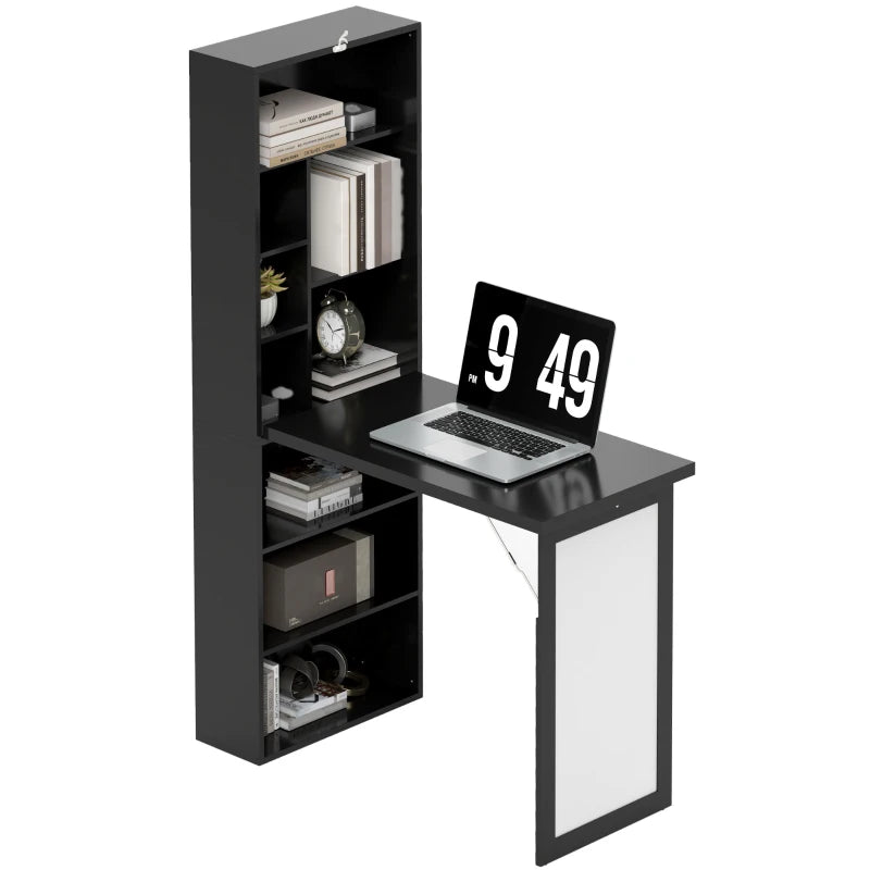 Modern Black Three-Part Work Desk with Storage and Writing Board - Stylish Home Office Furniture for Productivity
