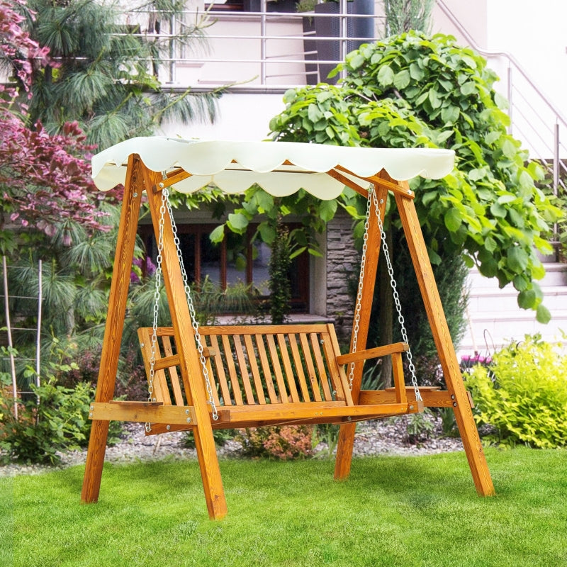 Cream White 2-Seater Wooden Garden Swing Hammock