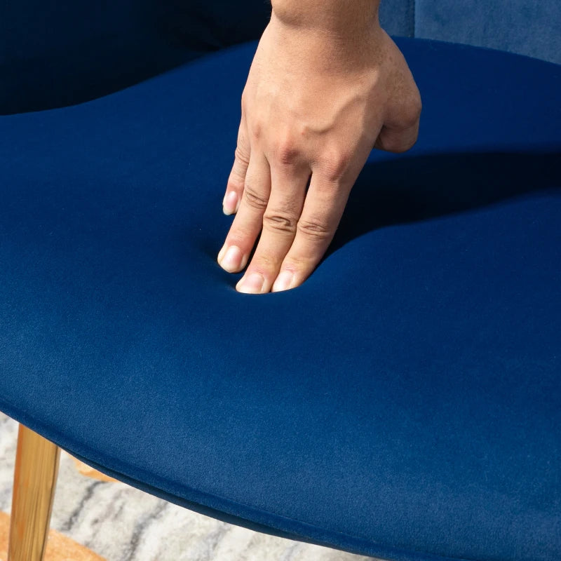 Stylish Velvet Wingback Armchair with Footstool for Living Room, Bedroom or Home Office in Dark Blue