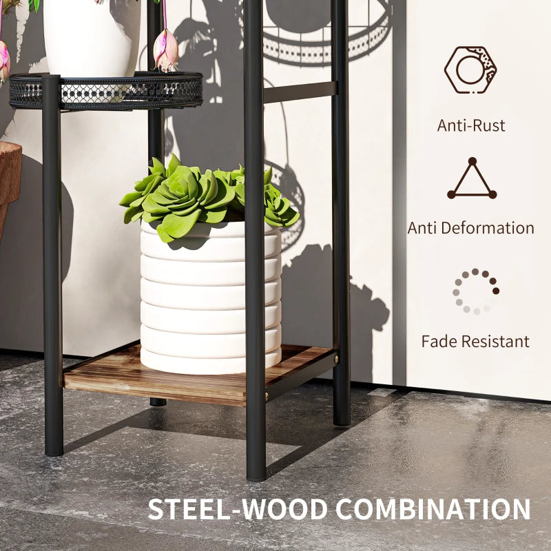 Four-Tier Black Steel Plant Stand - 4-Tier Indoor/Outdoor Flower Shelf
