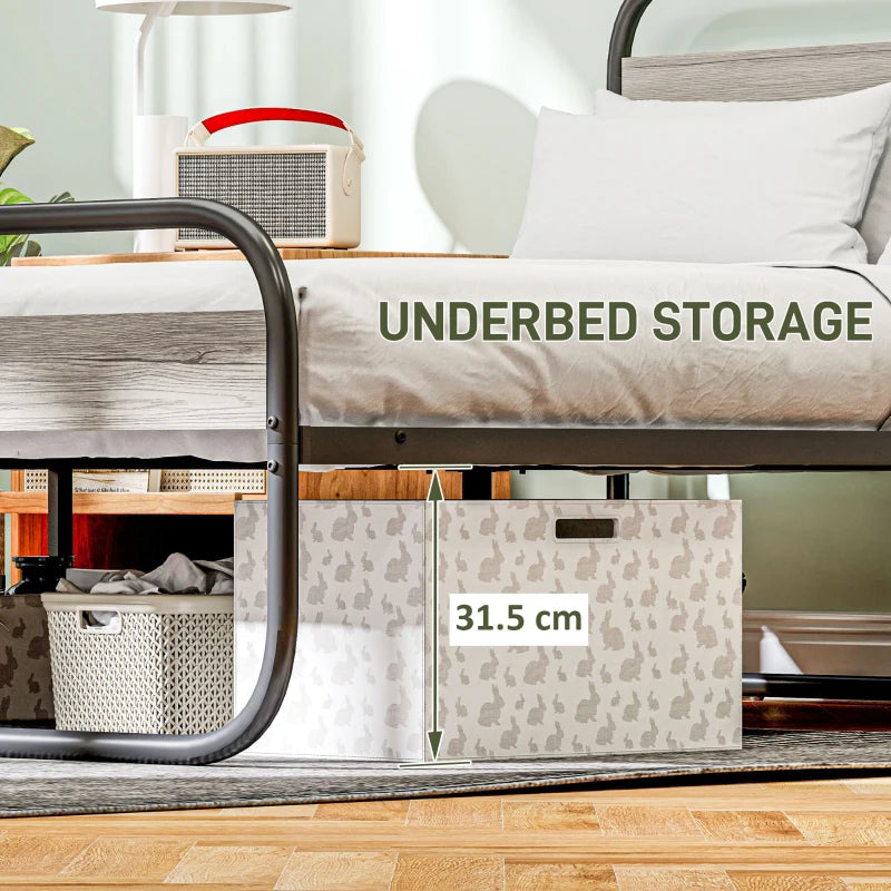 Industrial Style 4ft6 Double Bed Frame - Metal Platform with Under Bed Storage, No Box Spring Required, Easy Assembly, Grey