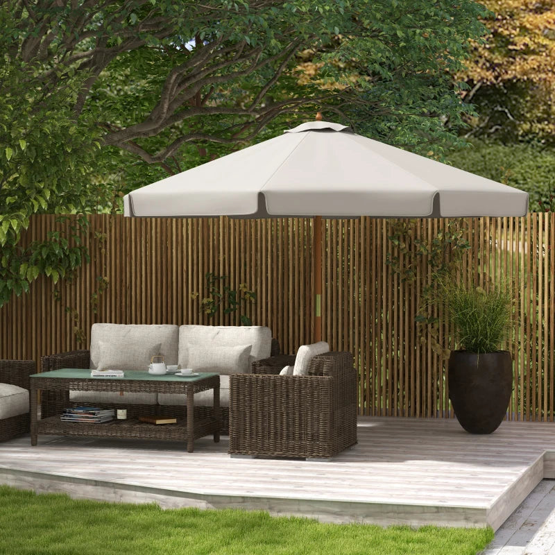 3.3m Grey Garden Parasol Umbrella - Outdoor Sun Shade Canopy with 8 Bamboo Ribs and Wood Pole