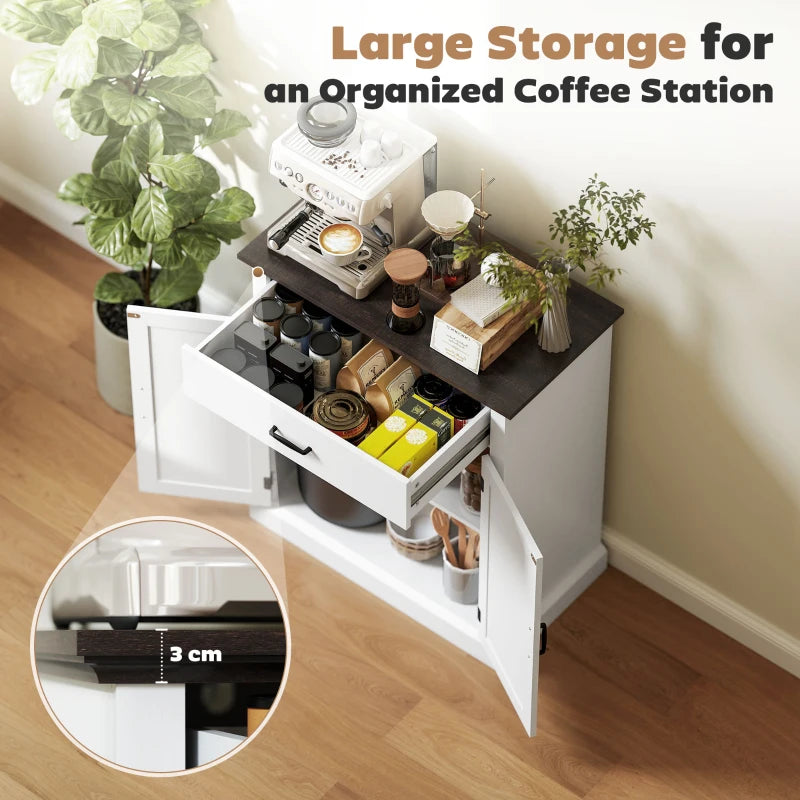 Rustic Farmhouse Sideboard with 3cm Thick Top & 2 Barn Doors - Elegant White Storage Cabinet for Dining Room
