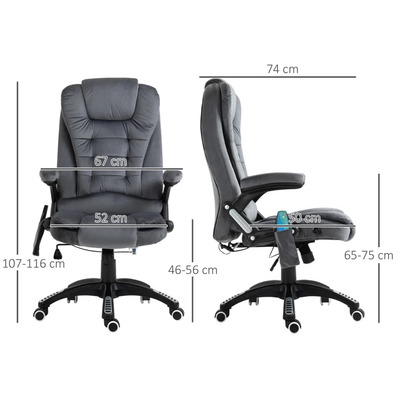 Vinsetto Heated Massage Recliner Chair - 6 Massage Points, Velvet Fabric, 360° Swivel, Grey Office Chair for Ultimate Comfort