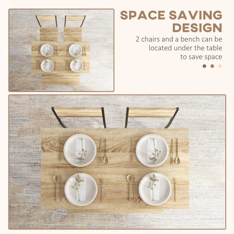 Square Dining Set for 4 - Natural Wood Effect Table, Chairs & Bench Included - Stylish & Durable Furniture