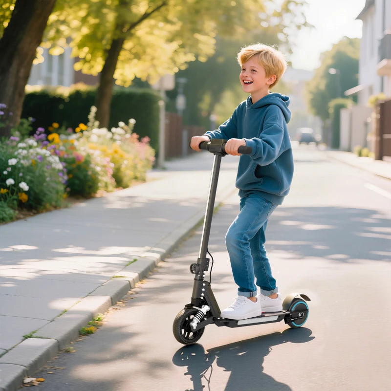 Folding Electric Scooter for Kids with Dual Brakes Front Suspension and LED Lights Black