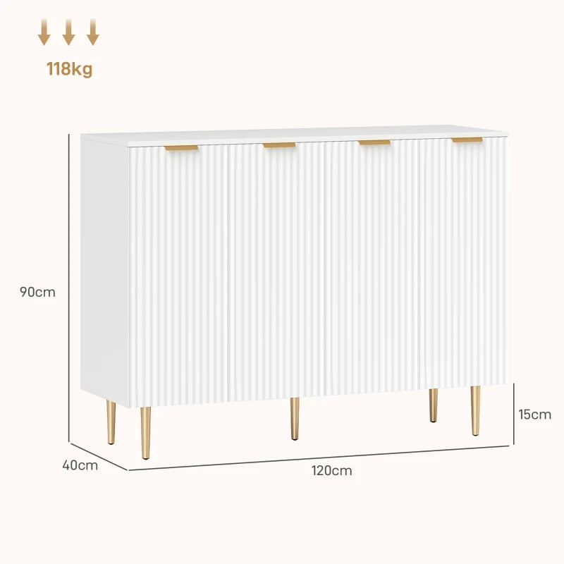 Modern White Sideboard Buffet Cabinet with 4 Doors, Adjustable Shelves & Metal Legs - Stylish Kitchen & Living Room Storage