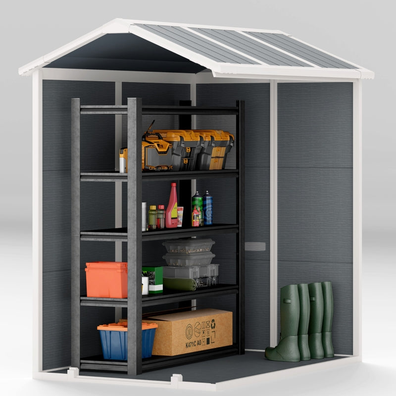 4 x 6ft Grey Plastic Garden Shed - Lockable Tool Storage with Floor, Window & Vents, Zero Maintenance Resin Outdoor Shed