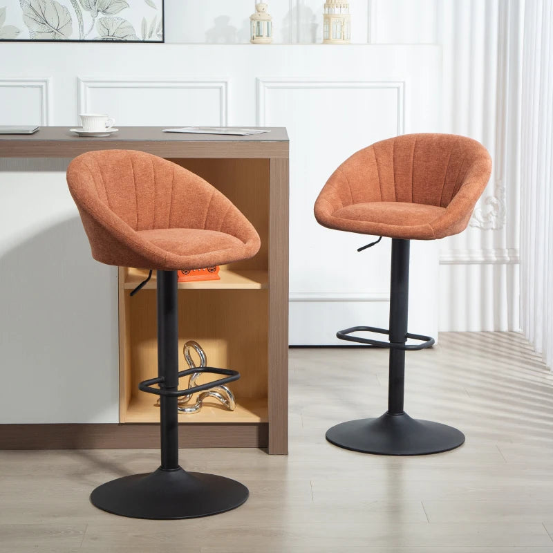 Set of 2 Stylish Orange Relaxed Tub Bar Stools - Modern Design for Kitchen & Home Bar Seating
