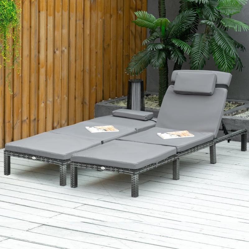 Grey Rattan Sun Loungers Set of 2 with Cushion