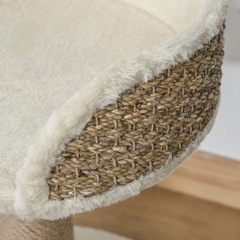 Beige Cat Tree & Scratching Post for Indoor Cats - Kitten Play Tower with Climbing Stand & Dangling Ball