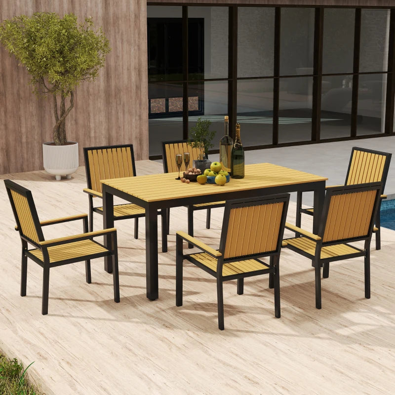 6 Seater Rectangular Garden Dining Set with Stackable Chairs - Aluminium Frame, Wood Plastic Top
