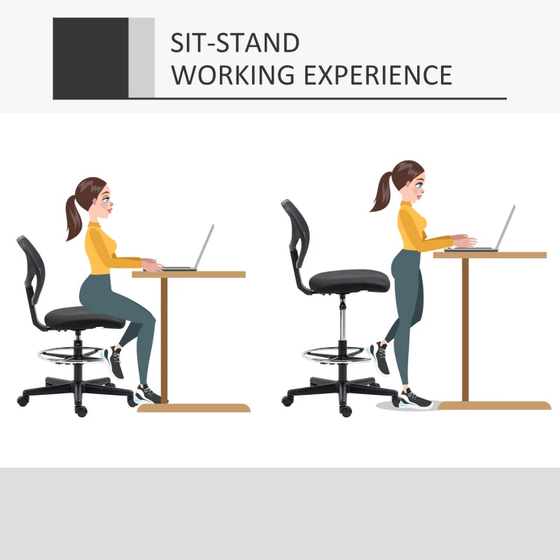 Vinsetto Ergonomic Mesh Standing Desk Chair - Adjustable Footrest Ring & Seat Height - Stylish Black Office Chair