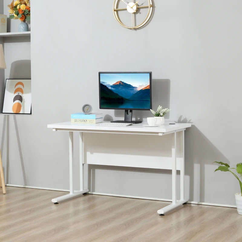 Modern White Computer Desk for Home Office - 120x60x75cm Writing Table with Cable Management & C Shaped Metal Legs