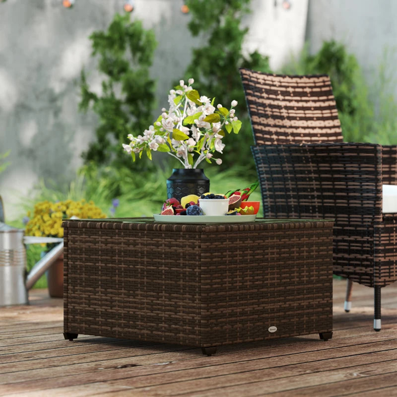 62 x 62cm Brown Glass-Top Rattan Side Table - Stylish Outdoor Furniture