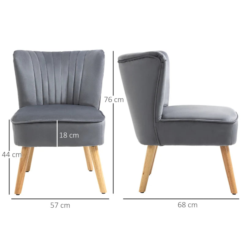Stylish Grey Velvet Accent Chairs with Curved Back and Wooden Legs - Set of 2 for Home Decor