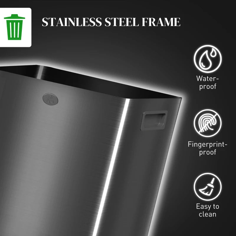 40L Dual Compartment Stainless Steel Trash Bin with Deodoriser Holders - Stylish Black Waste Management Solution