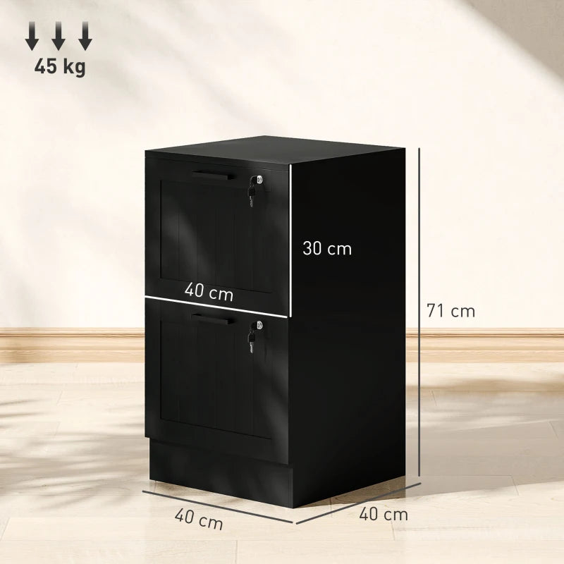 Secure 2 Drawer Filing Cabinet with Lock - Adjustable Hanging Bars for A4 Files - Stylish Black Office Storage Solution