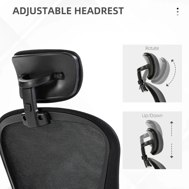 Vinsetto Ergonomic Office Chair with Adjustable Lumbar Support, Headrest & Breathable Mesh Back - Stylish Black Design