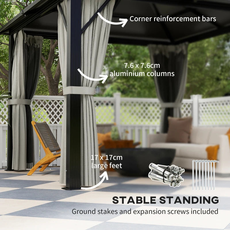 3m x 3m Hardtop Gazebo - Grey Aluminium Frame with UPF30+ Double Polycarbonate Roof