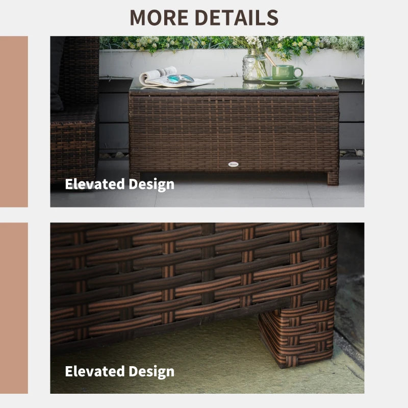 Brown Rattan Garden Coffee Table with Glass Top