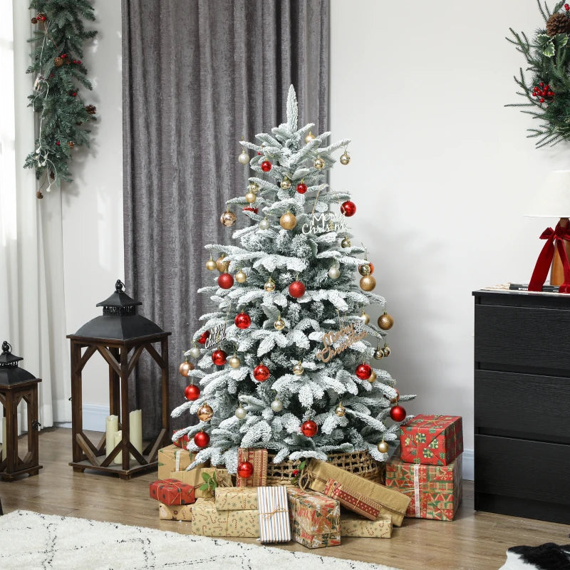 5ft Flocked Christmas Tree with 717 Branches - Hinged Design, Foldable Metal Stand, Easy Assembly for Home & Office Decor