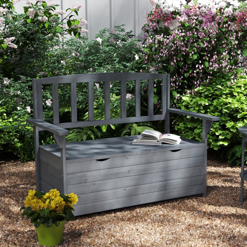 Grey Two-Seater Garden Storage Bench - Outdoor Furniture for Patio and Garden