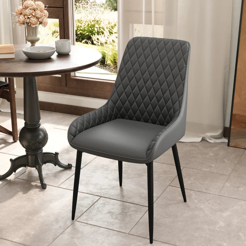 Set of 4 Modern Quilted PU Leather Dining Chairs with Metal Frame - Stylish Grey Home Seating for Executive Dining