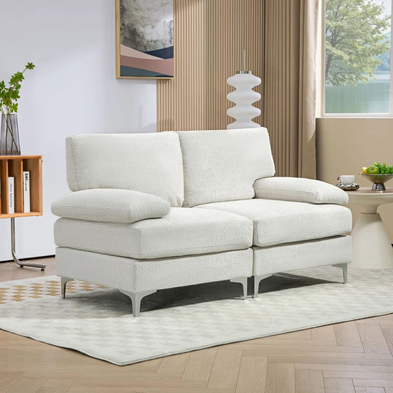 Modern Fabric Loveseat Sofa with Spring Cushions and Metal Legs for Living Room, Bedroom or Home Office in Cream White