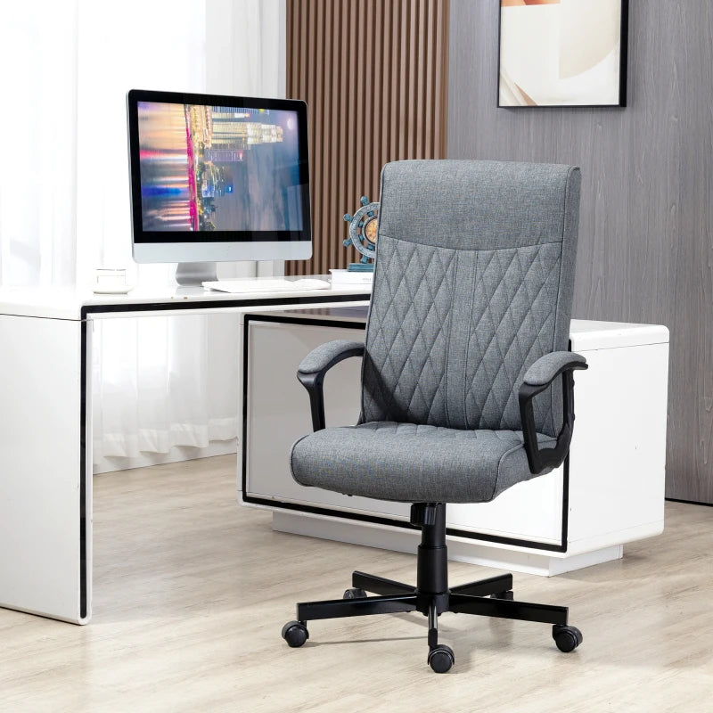 Vinsetto High Back Dark Grey Office Chair - Linen Fabric Swivel Desk Chair with Adjustable Height for Home & Study