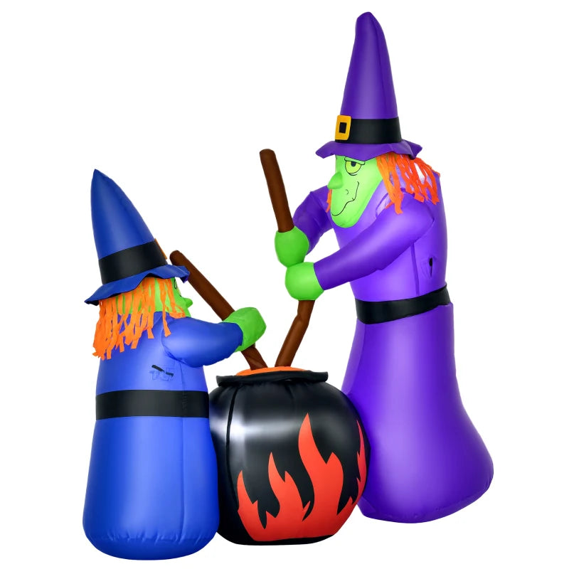 1.8m Inflatable Halloween Lawn Decoration - LED Witches & Black Cauldron Outdoor Air Blown Holiday Decor