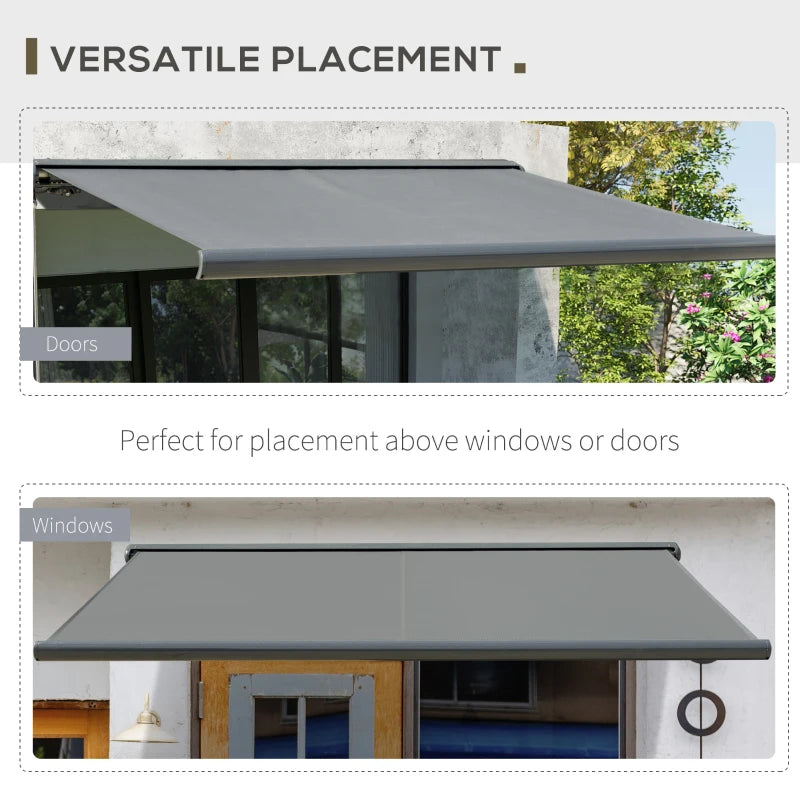 3m x 2.5m Grey Electric/Manual Retractable Canopy With LED Lights - Patio/Shop Awning