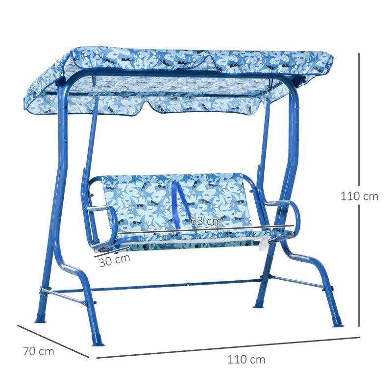 Blue Kids Double Swing Chair with Adjustable Canopy