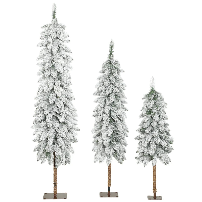 Set of 3 Flocked Pencil Christmas Trees - 3ft, 4ft, 5ft - Perfect Holiday Decor for Home & Office