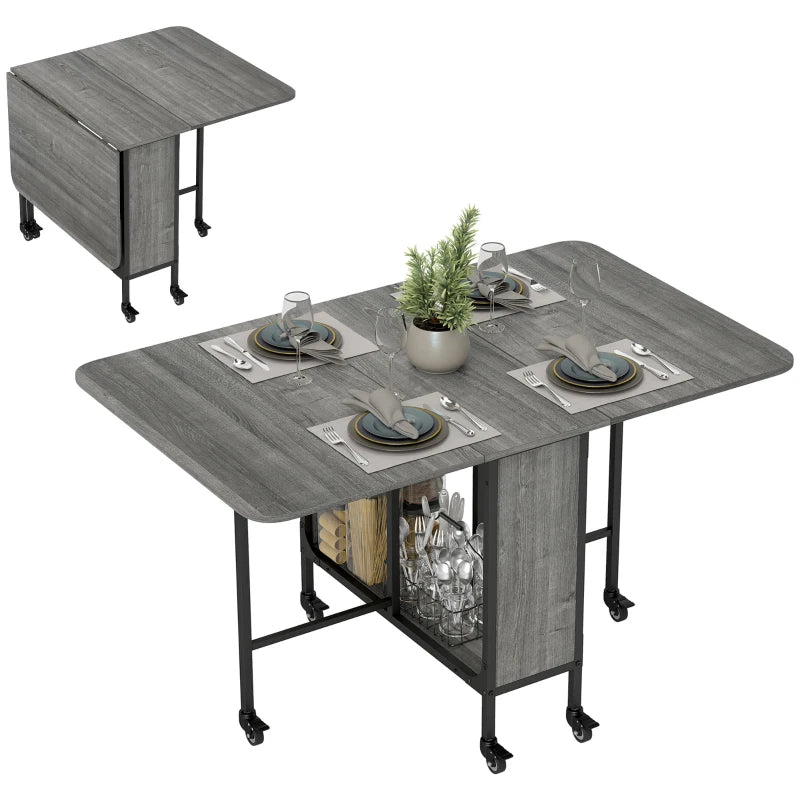 Stylish Six-Person Drop Leaf Dining Table in Grey and Black - Perfect for Small Spaces and Modern Homes