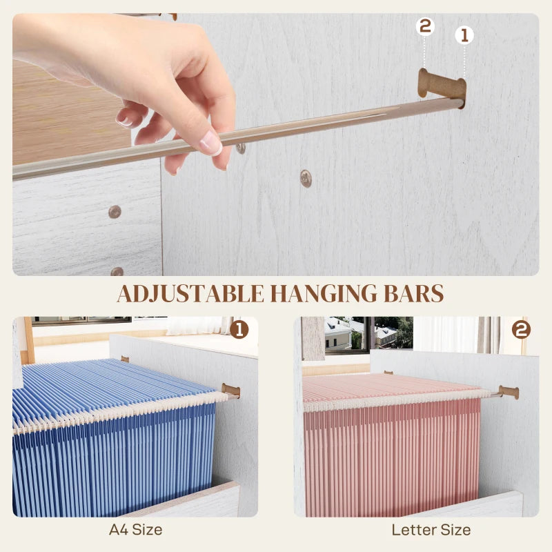 Stylish White Wood Effect Four-Drawer Lockable Filing Cabinet for Secure Document Storage - Ideal for Home or Office