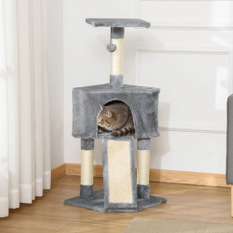 Corner Cat Tree for Indoor Cats - Grey Kitten Tower with Scratching Post, House, Ladder & Toy for Playful Kittens