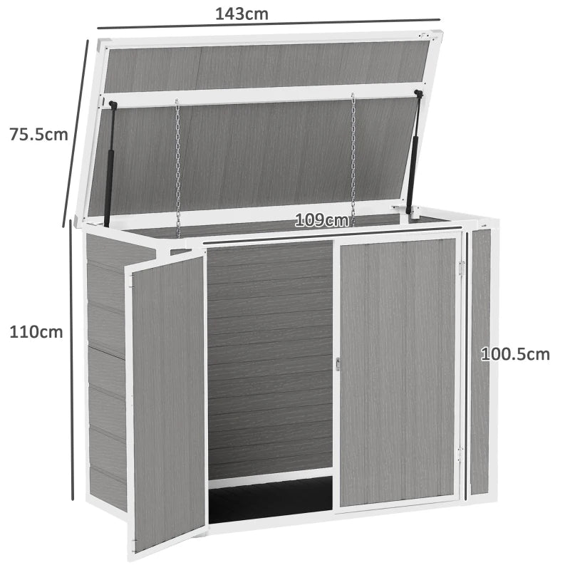 4.7ft x 2.5ft Grey Garden Shed - Double Bin Storage Shed with Lockable Doors, Outdoor Small Shed