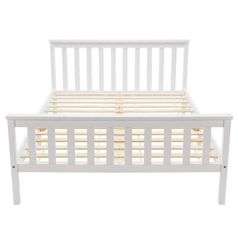 Double Wooden Bed Frame 4ft6 - Eco-Friendly Pine Wood, No Box Spring Needed, Stylish Bedroom Furniture, 198x141x82 cm, White